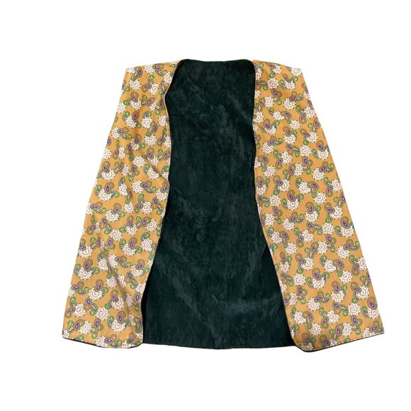 Vintage 70s Reversible Forest Green Yellow Paisley Mod Groovy Boho Vest - Picture 2 of 5